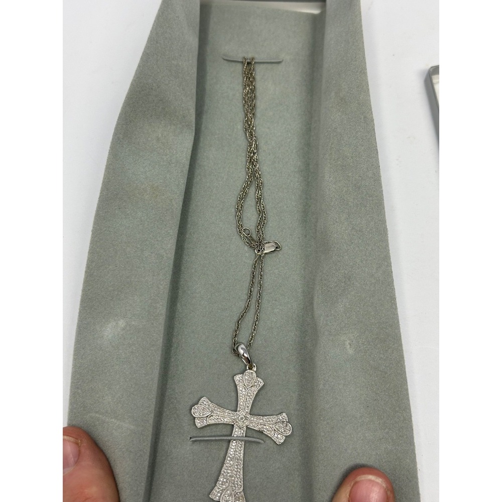 Vintage JCPenneySterling Silver Angel Wing Cross Pendant Necklace V8